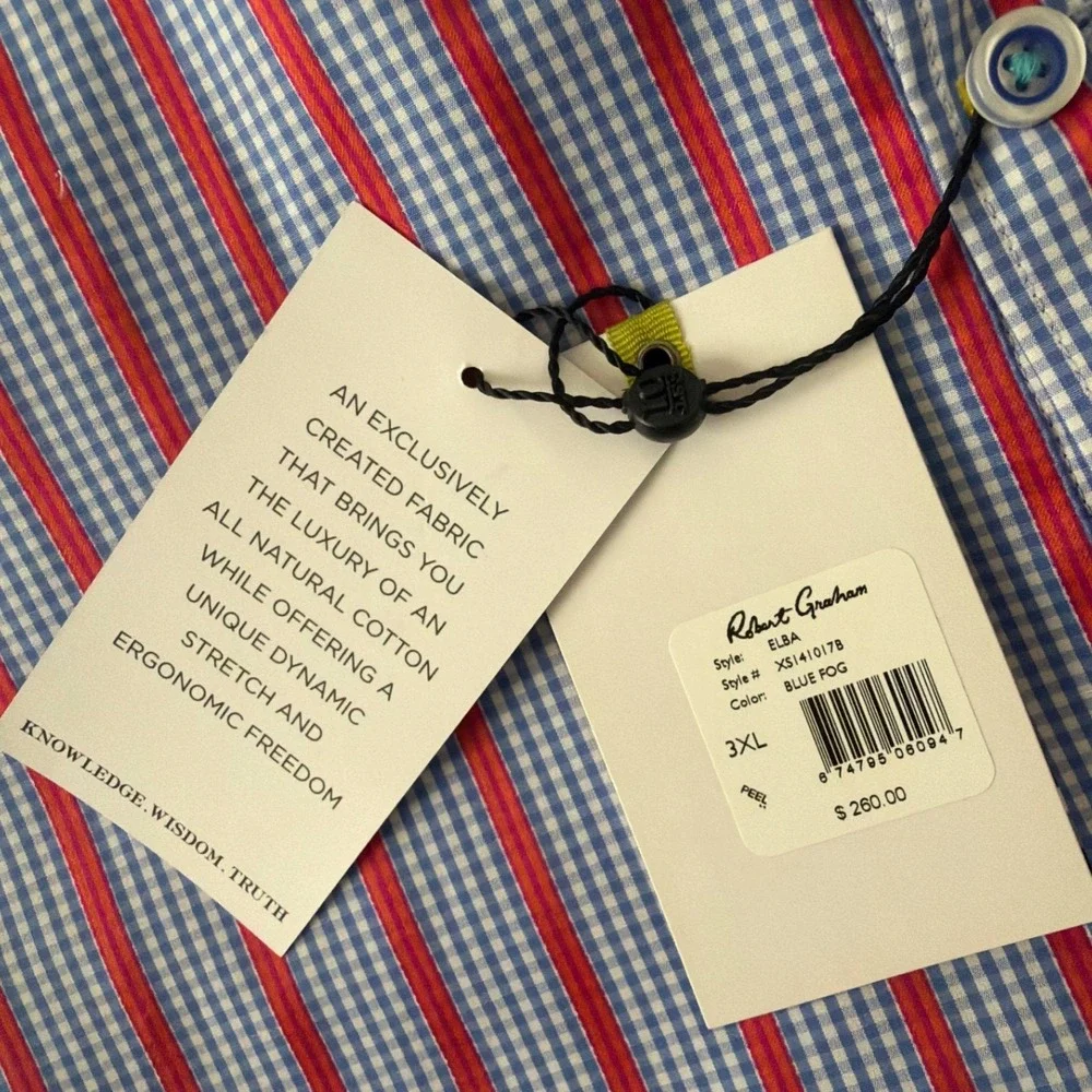 Robert Graham Mens XXL‎ X Collection Red Blue Gingham Striped Button Down Shirt